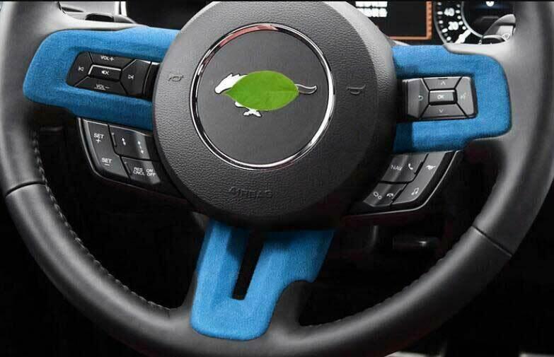 for Ford for Mustang 2015-2022 Dark Blue Suede Steering Wheel Panel Cover Trim 3PCS