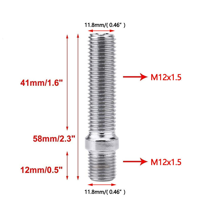20x Extended Wheel Stud Converter Lug Bolt Screw Adapter Kit M12x1.5 to M12x1.5