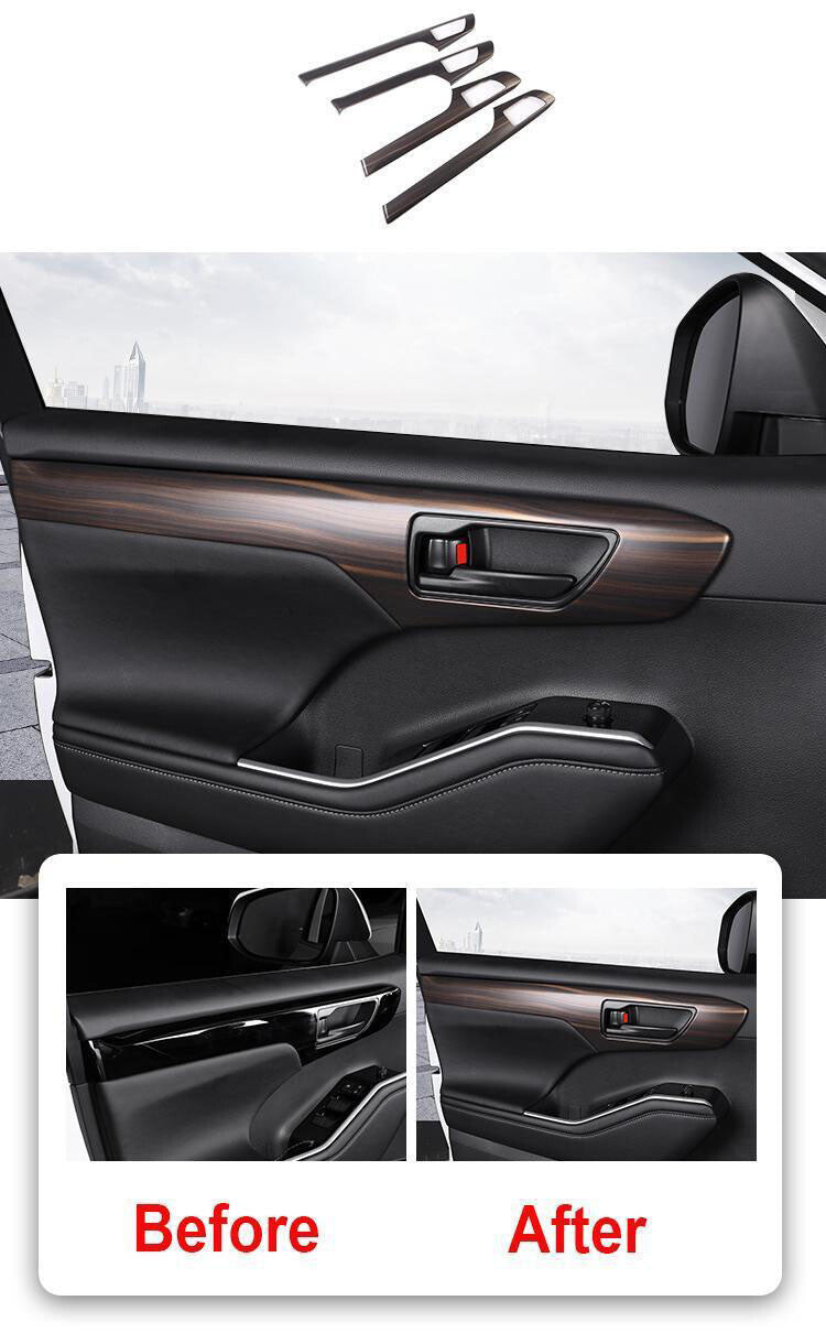 for Toyota Highlander 2020-23 Wood grain Inner Door Molding Cover Paner Trim 4x