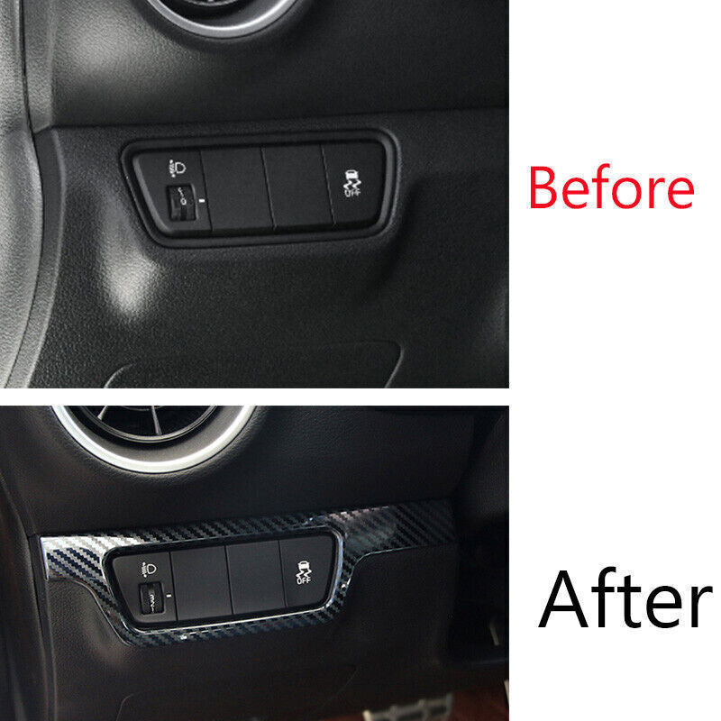 Headlight Button Frame Cover Trim for Kia K3 Forte 2019-2022 Steel Carbon Fiber