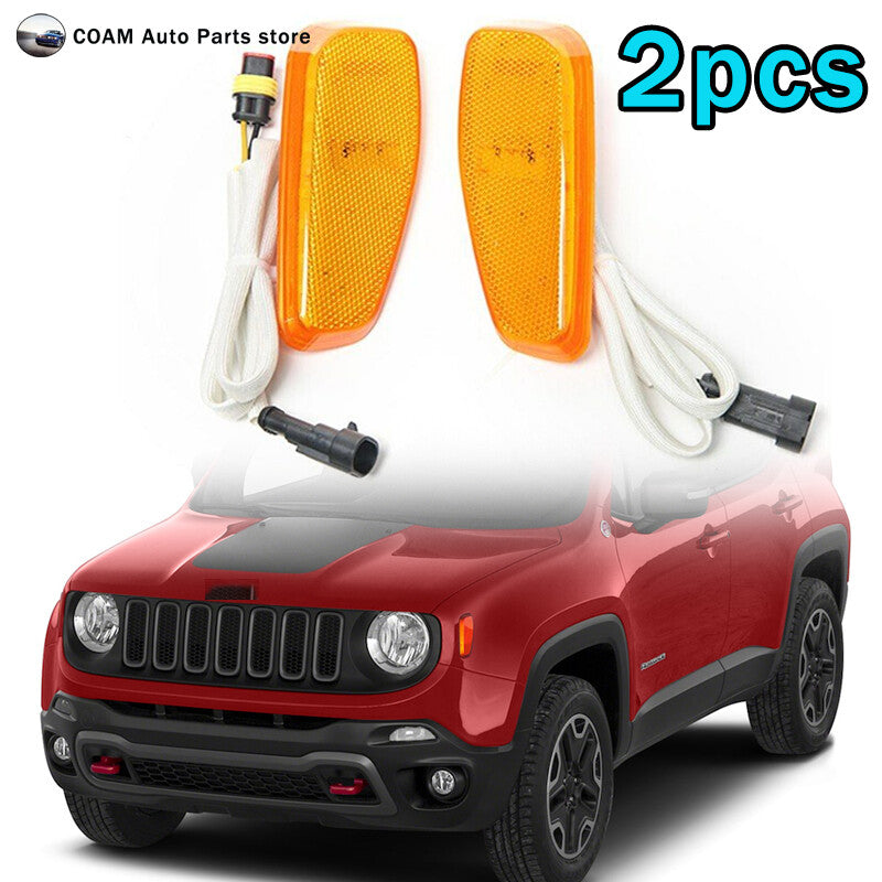 Front LED side marker mudguard lights and turn signals are applicable to for Jeep Renegade 2014-2017.
