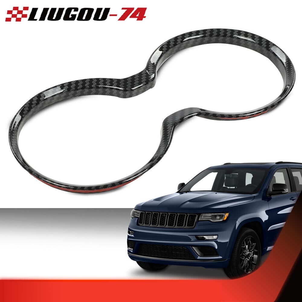 Suitable for Grand Cherokee 11-21 gear shift cup holder cover with decorative border in carbon fiber style.