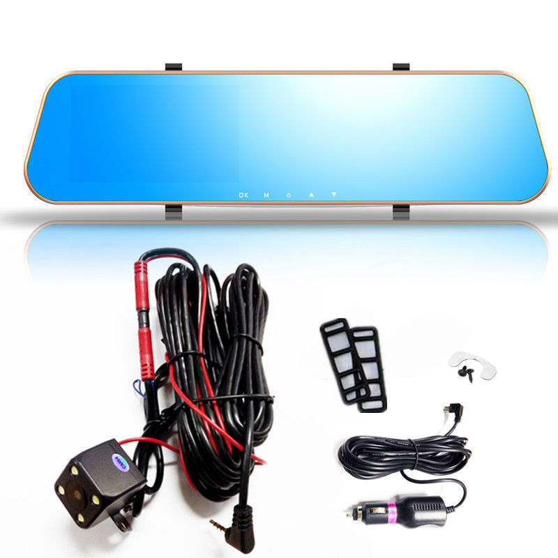 Mirror Dual Lens Monitor Full 4.3 LCD Car DVR Rear View Camera Driving Recorder