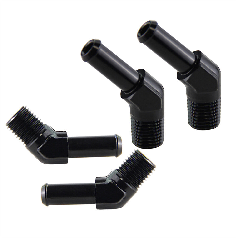4PCS Aluminum AN6 1/4 NPT Male to 3/8 Hose Barb 45 Degree Adapter Fitting Black