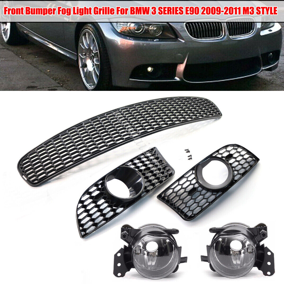 Front Bumper Fog lights Grilles Cover for BMW E90 3 SERIES 2009-2011 M3 STYLE