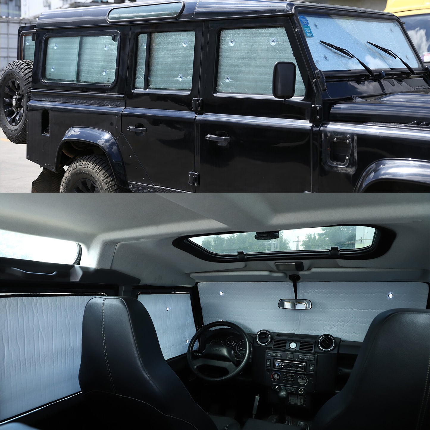 Complete set of sunshade windshield and dashboard covers for Land Rover for Defender 2004-2018 (10 pieces)