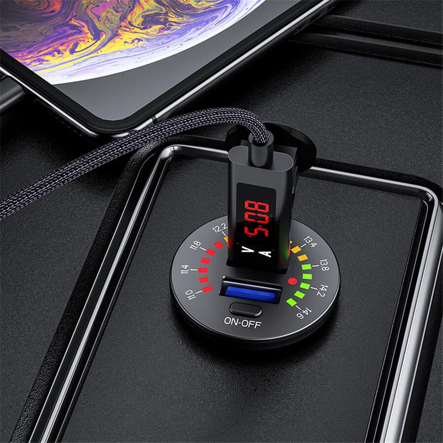 12V-24V Dual USB Car Charger Power Socket Outlet W/LED Voltmeter ON OFF Switch