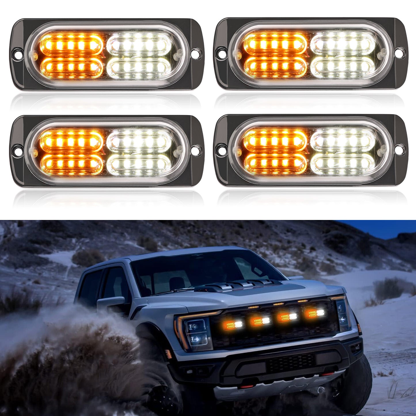 4x 20LED Amber White Recovery Strobe Flashing Grille Light Bar Truck Beacon Lamp