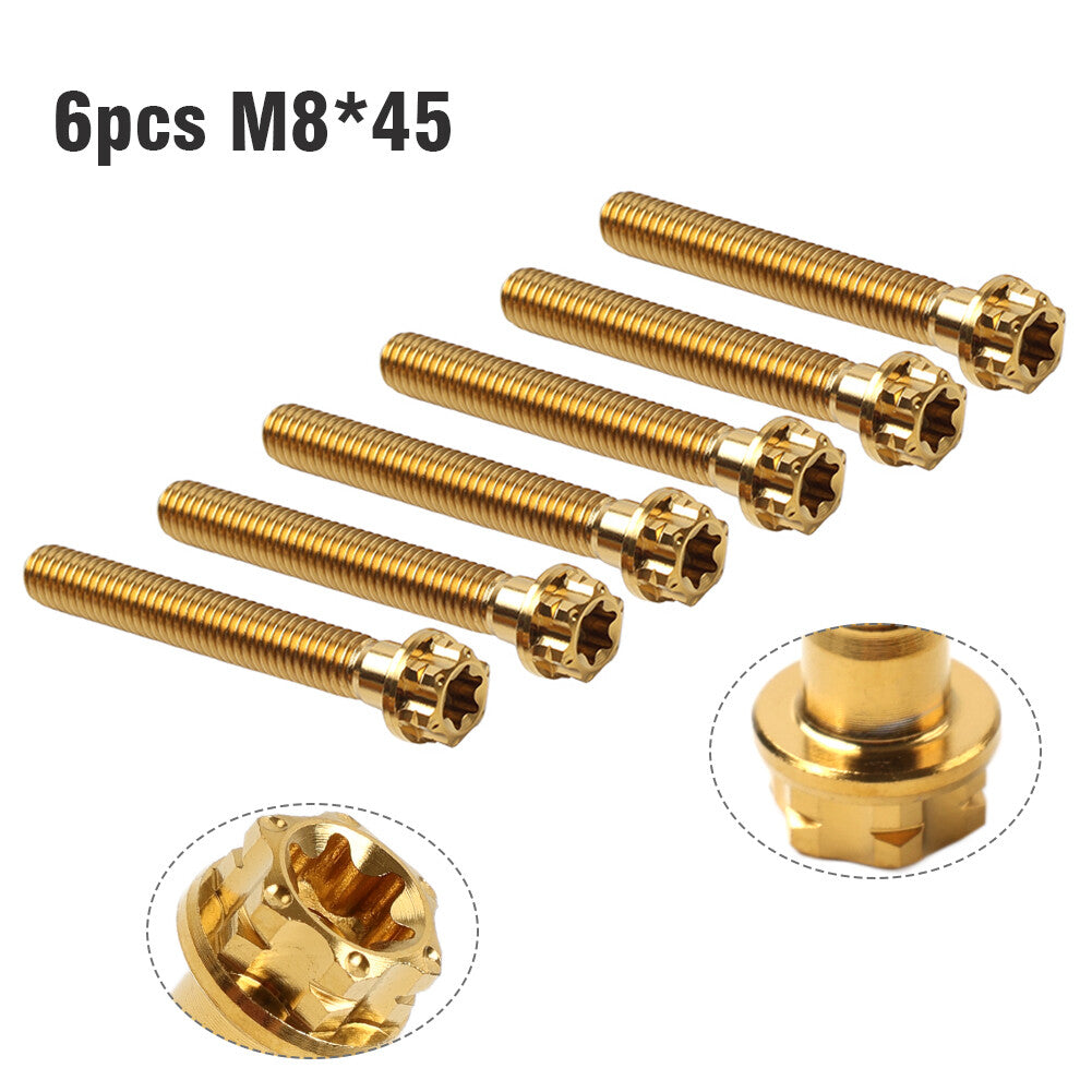 6pcs Bolts Torx Head Flange Screws M8x45mm Gold For Motorcycle Bike