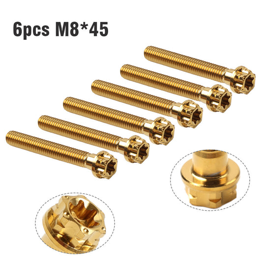 6pcs Bolts Torx Head Flange Screws M8x45mm Gold For Motorcycle Bike