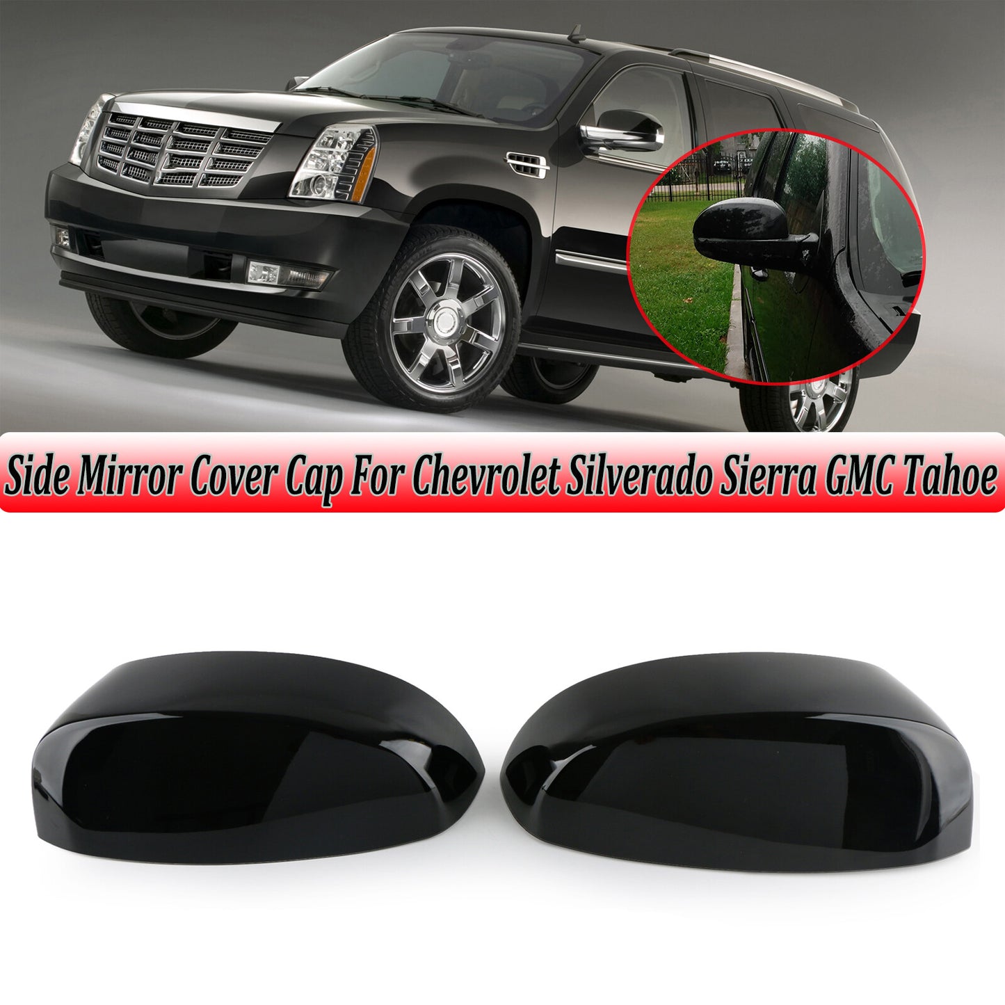 2-Piece Mirrored Cap Protective Case, Glossy Black, for Tahoe Silverado for Sierra Suburban 2007-2013