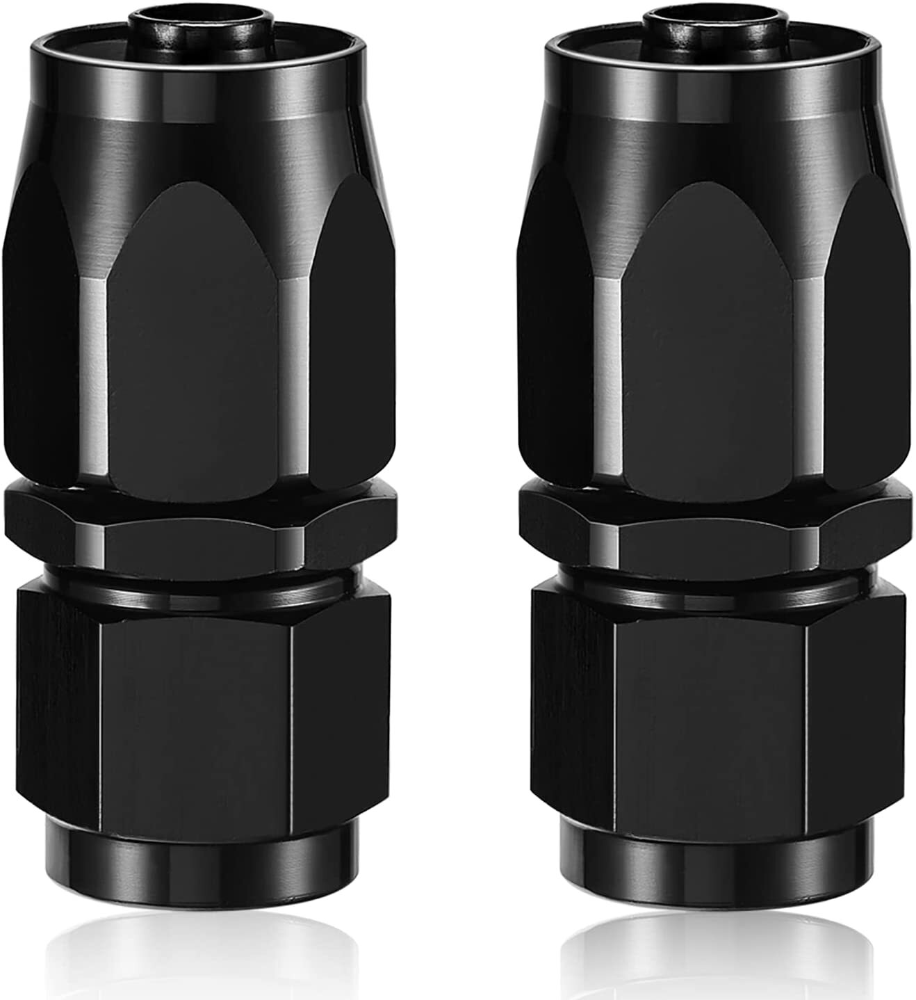 2-pack 6AN AN6-6AN 0 degree black rotary fuel hose end fittings and adapters