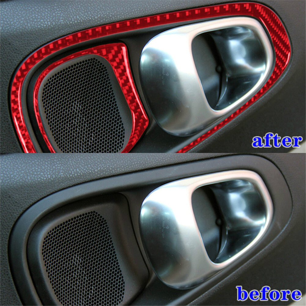 4X Red Carbon Fiber Interior Rear Door Handle Trim Cover for Fiat 500L 2014-2017