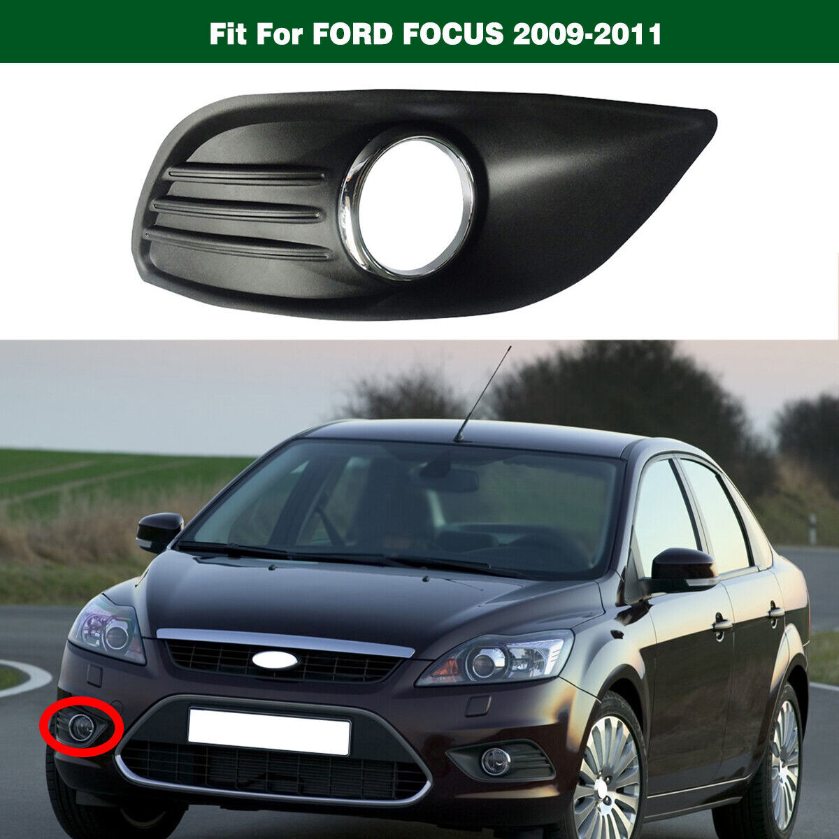 Right Side Front Bumper Fog Light Lamp Cover Trim Fit for Ford Focus 2009-2011