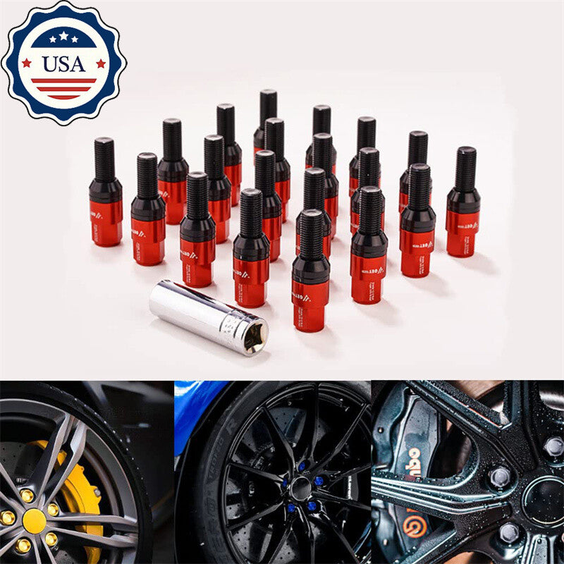 M12x1.25 Wheel Lug Bolts 20pcs Cone for Seat Studs 28mm Shank for Jeep for Chrysler Red