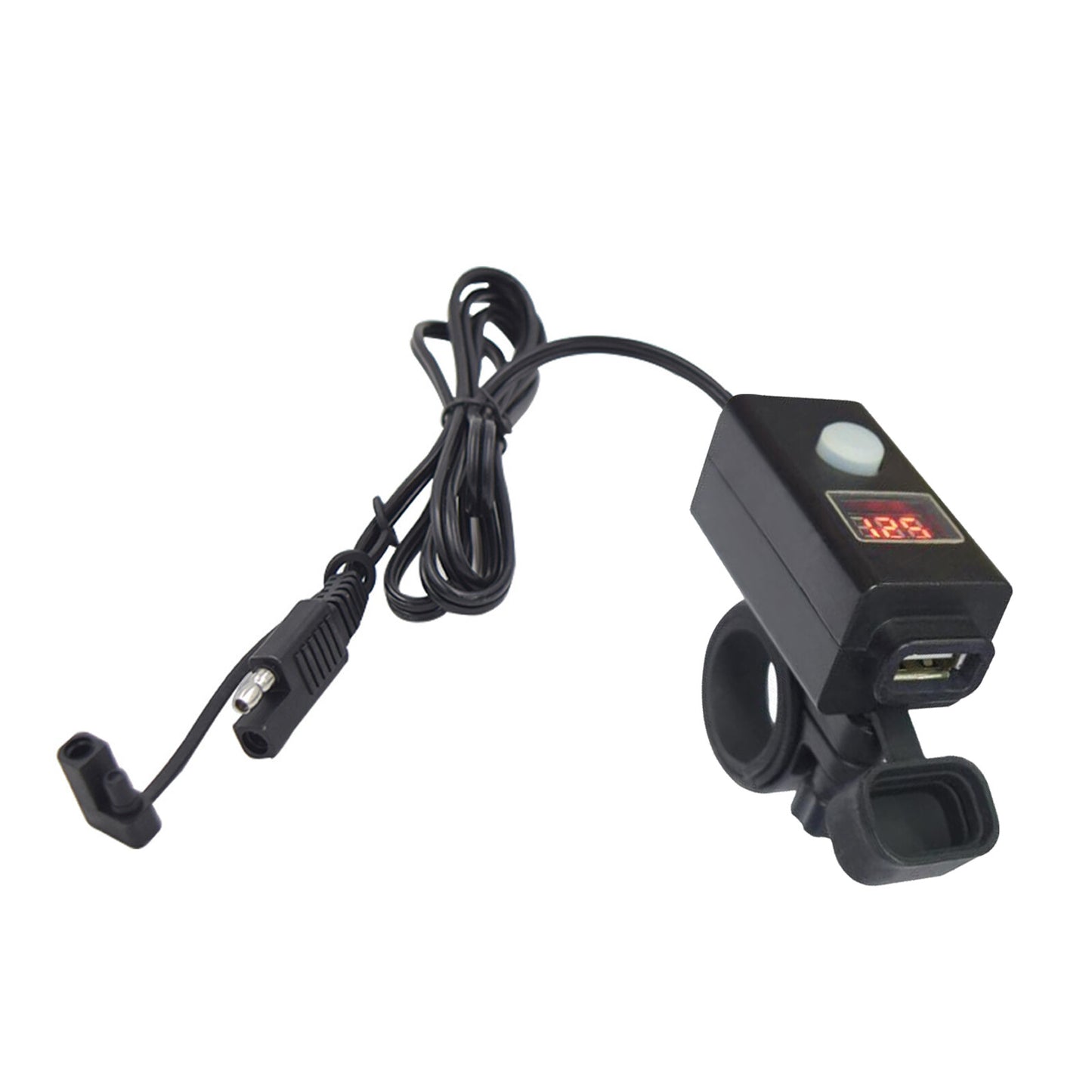 Black Waterproof Motorcycle SAE To USB Charger Voltmeter Cable Adapter Clamp D
