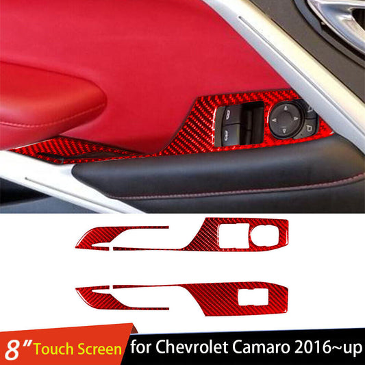 4¡ÁRed Carbon Fiber Window Lift Switch Panel Trim for Chevy Camaro 2016-23 A-type