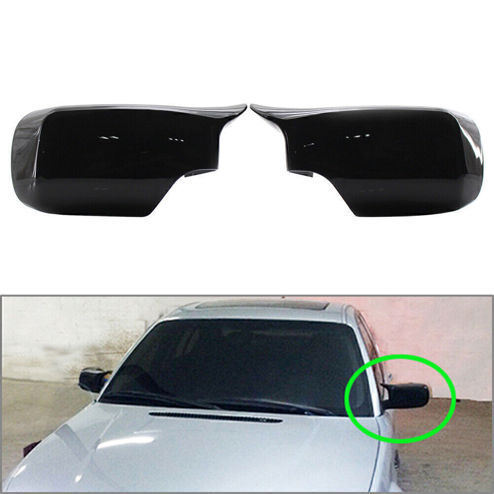 Pair Rear View Mirrors Cover Trim Fit for BMW E46 4 door 3 Series 1998-2005 Black