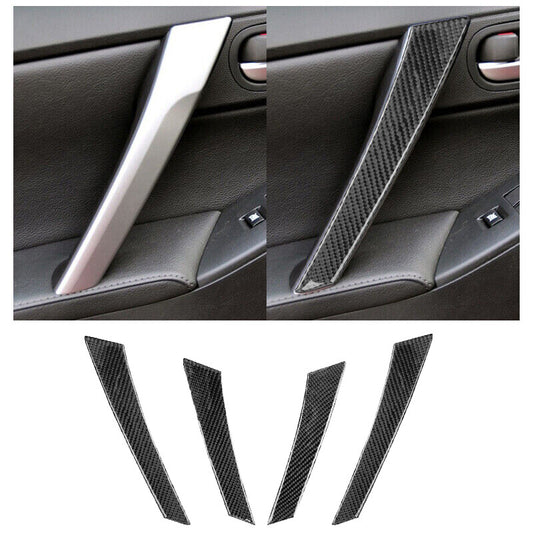 4X Carbon Fiber Inner Door Handle Pull Panel Cover Trim Fit for Mazda 3 10-13