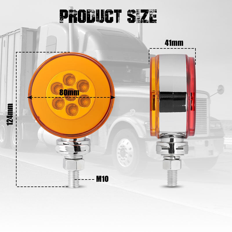 2X 3 Dual Face Red/Amber Fender Pedestal Marker Light Turn Signal 36 LED Truck