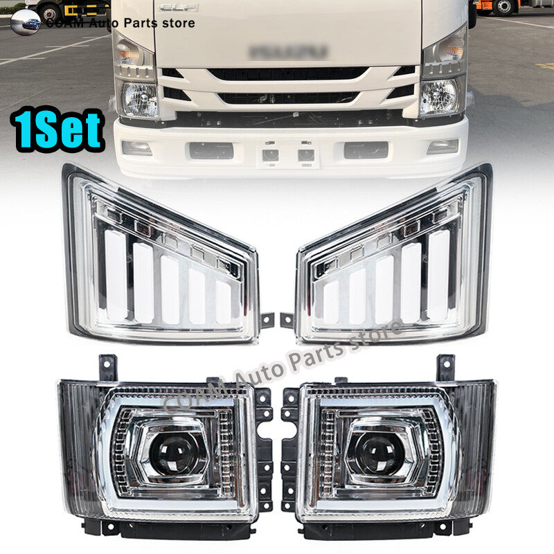 Kit for Isuzu 700p trucks: Heavy-duty turn signal, driving signal, LED headlights.