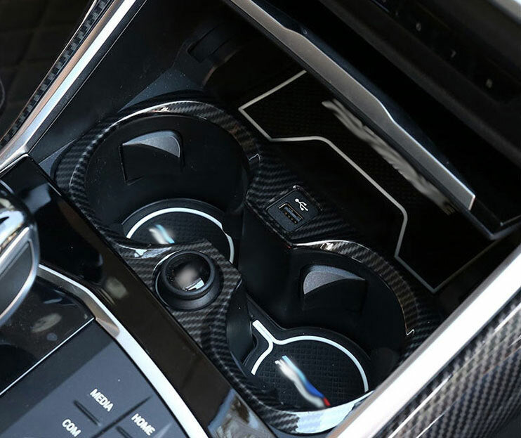 Carbon Fiber Style Watercup Cover Trim Fit for BMW 3 Series G20 2020-2022