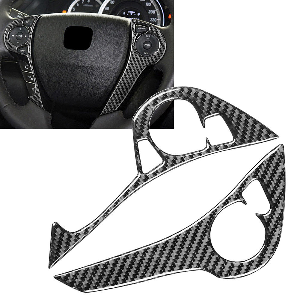 2x Carbon Fiber Steering Wheel Button Cover Black for Honda Accord 2013-2017