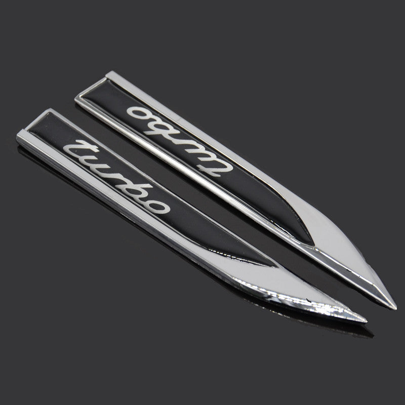 2 Pcs Turbo Motors Blade Decal Logo Emblems Badge Car Metal Dagger Stickers