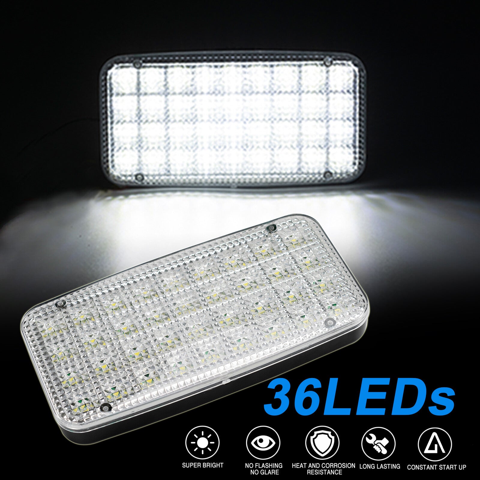 Dome Roof Ceiling Interior Light Reading White Rectangle LED Auto RV Van Trailer