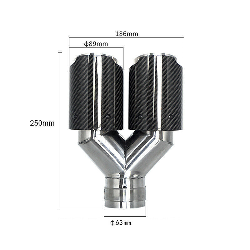 Y type 63mm/89mm Carbon Fiber Dual Exhaust Muffler Tail Pipe Tip Tailpipe Trim