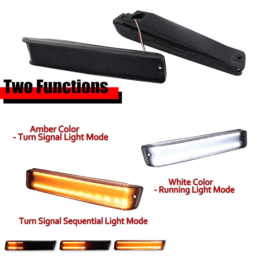 Smoked white amber LED DRL turn signals suitable for 73-79 for Ford F-150 trucks, Mustangs.