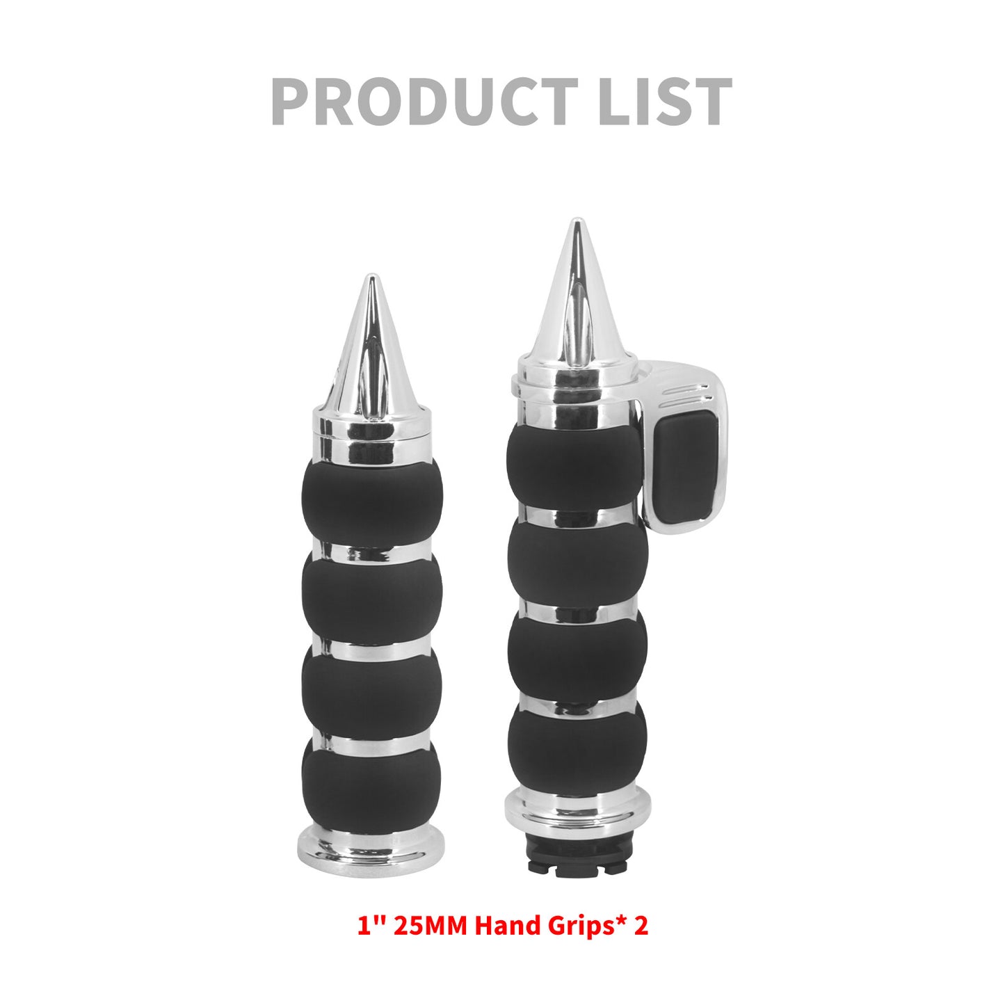 Chrome 1 Non-Slip Rubber Spike Hand Grips Fits for Harley for Honda for Yamaha for Kawasaki