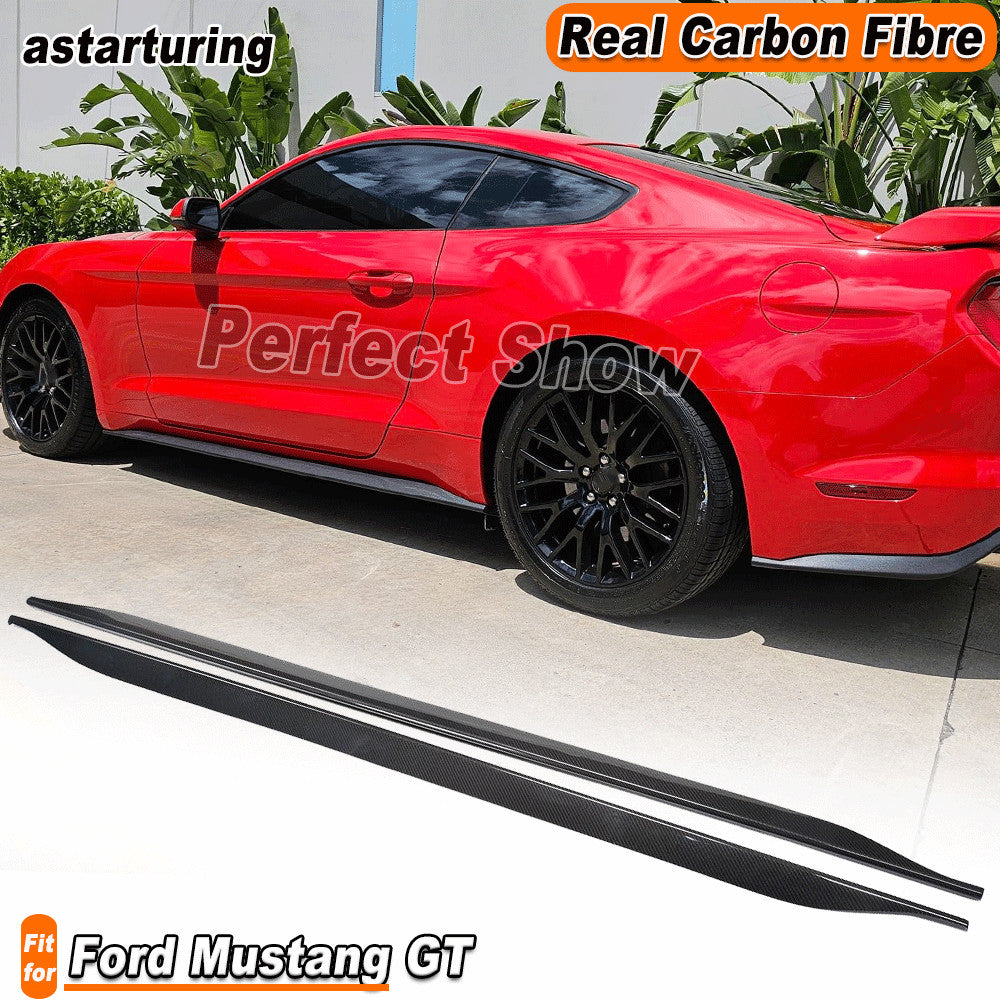 for Ford for Mustang GT 2015-22 Real Carbon Fiber Side Skirts Extension Lip Spoiler
