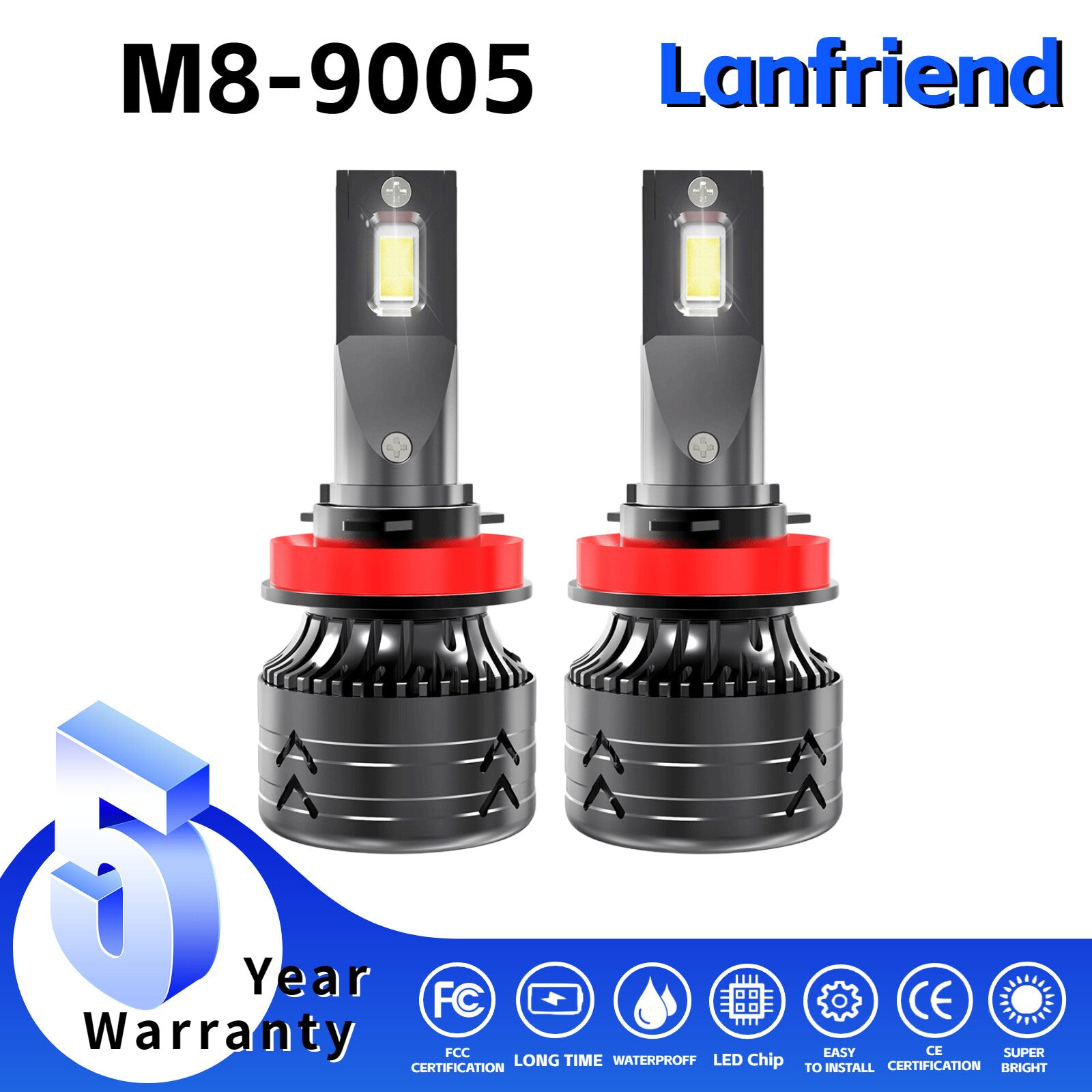 2x 9005 Headlight Super Bright Bulbs Kit 6000K 8000LM Hight Power While 12 chips