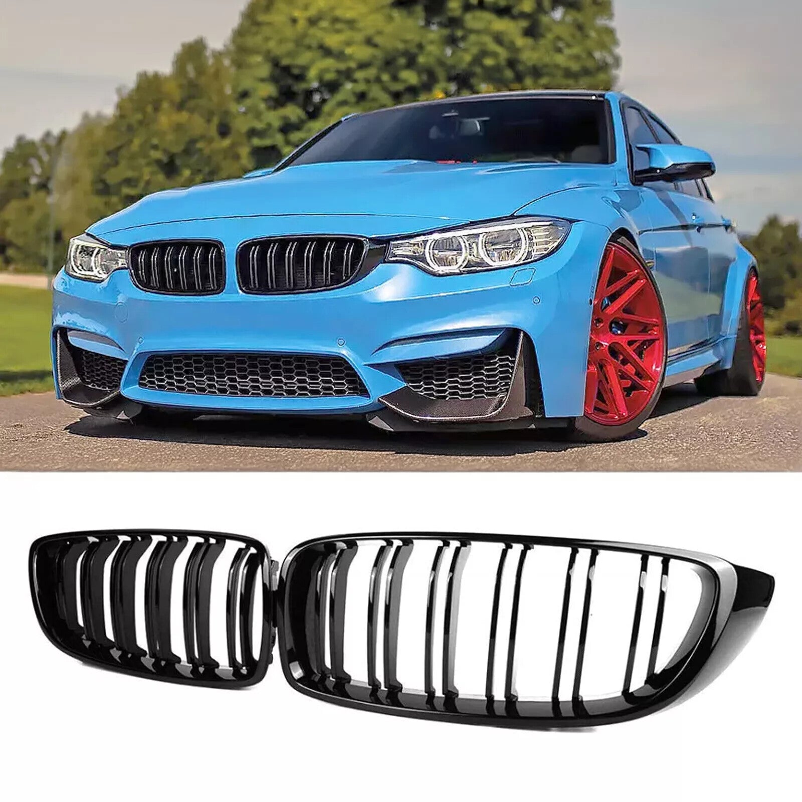 for BMW 4 Series F32 F33 F36 F82 F80 Gloss Black Kidney Grille Dual Slat Grill