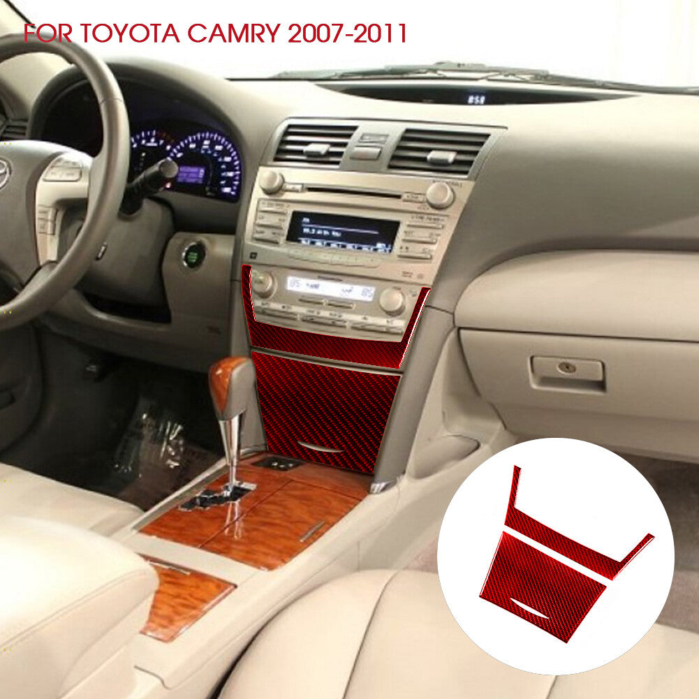 Red Carbon Fiber Center Storage Box Panel Cover Trim for Toyota for Camry 2007-2011