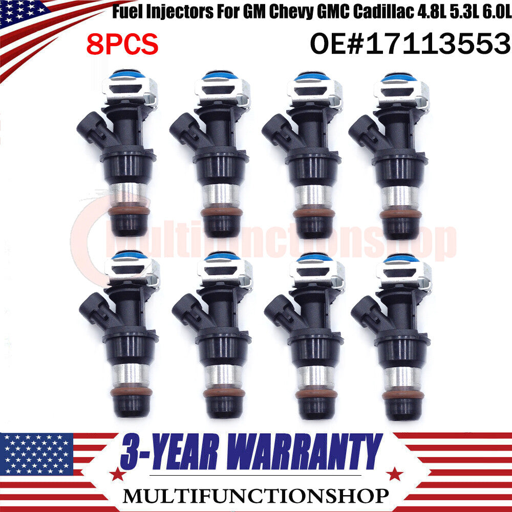 8Pcs Fuel Injectors 17113553 2001-2007 for GM for Chevy for GMC for Cadillac 4.8L 5.3L 6.0L
