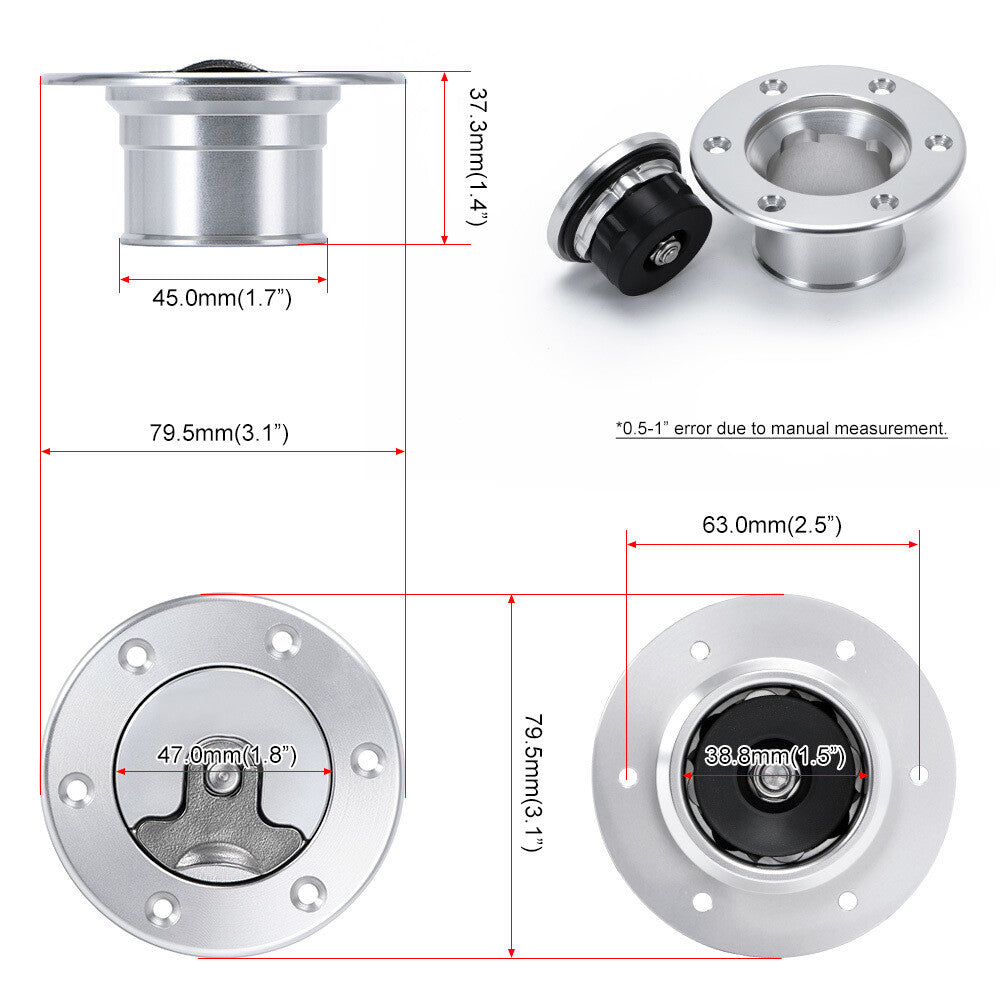 Billet Aluminum Aircraft Style Fuel Cell Gas Cap With 6 Hole Silver 35.5mm