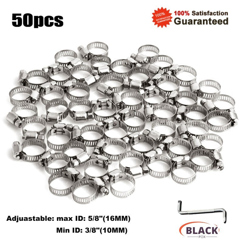 50-pack 3/8 inch - 5/8 inch Adjustable SS304 Drive Hose Clamps, Fuel Line Worm Clamps, Tube Clamps