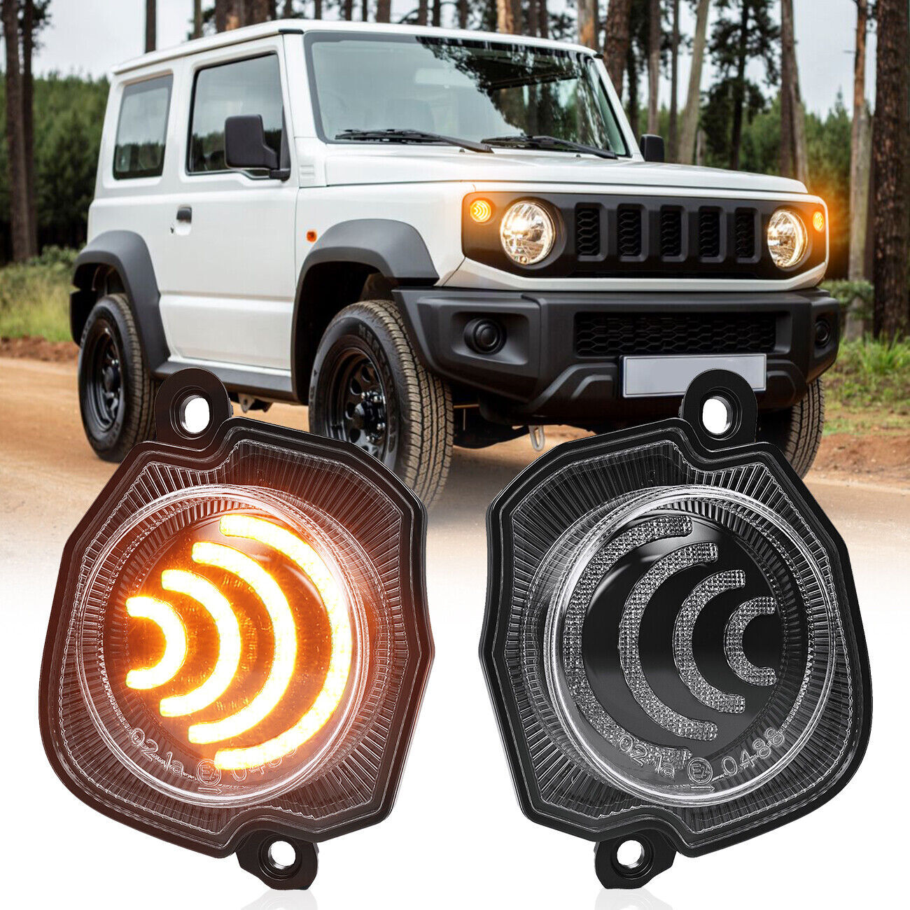 A pair of LED turn signal and fog light indicators for Suzuki for Jimny 2018, 2019, and 2020 models.