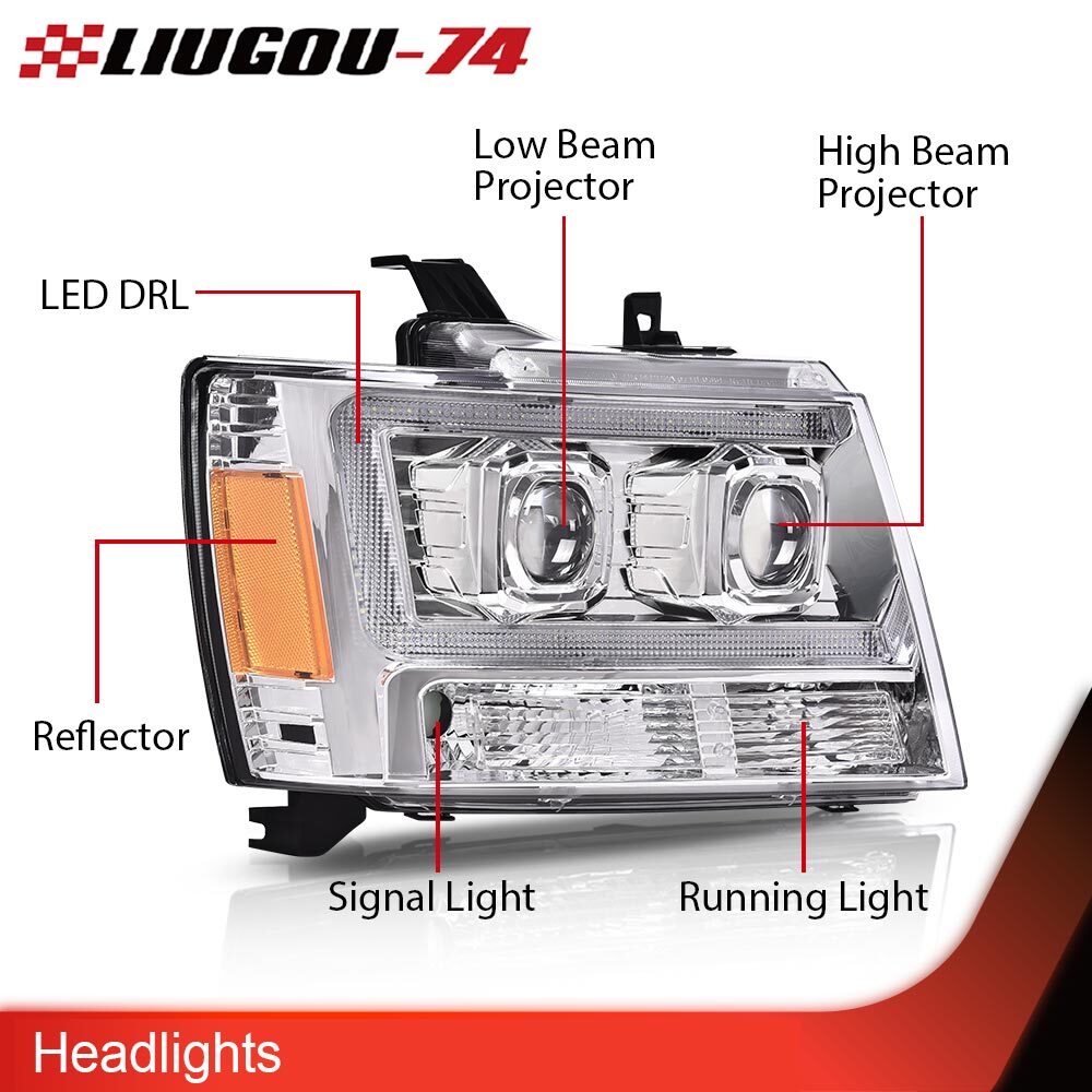 LED DRL+ turn signal headlights/amber corner lights suitable for 2007-2014 Tahoe/suburban vehicles.