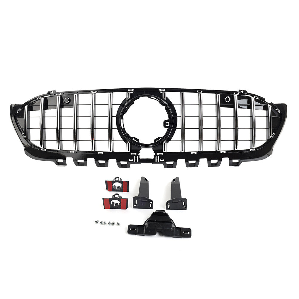GTR Style Front Bumper Hood Radiator Grille Silver for Benz A Class 2019-2023