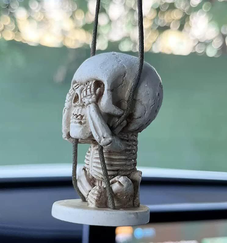Halloween Sugar Gothic Skull Car Mirror Hanging Rearview Accessory Decoration C