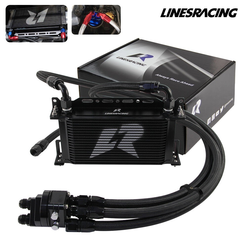LR 19 Row AN10 Oil cooler w/Bracket+Filter Relocation Adapter Hose Kit Black