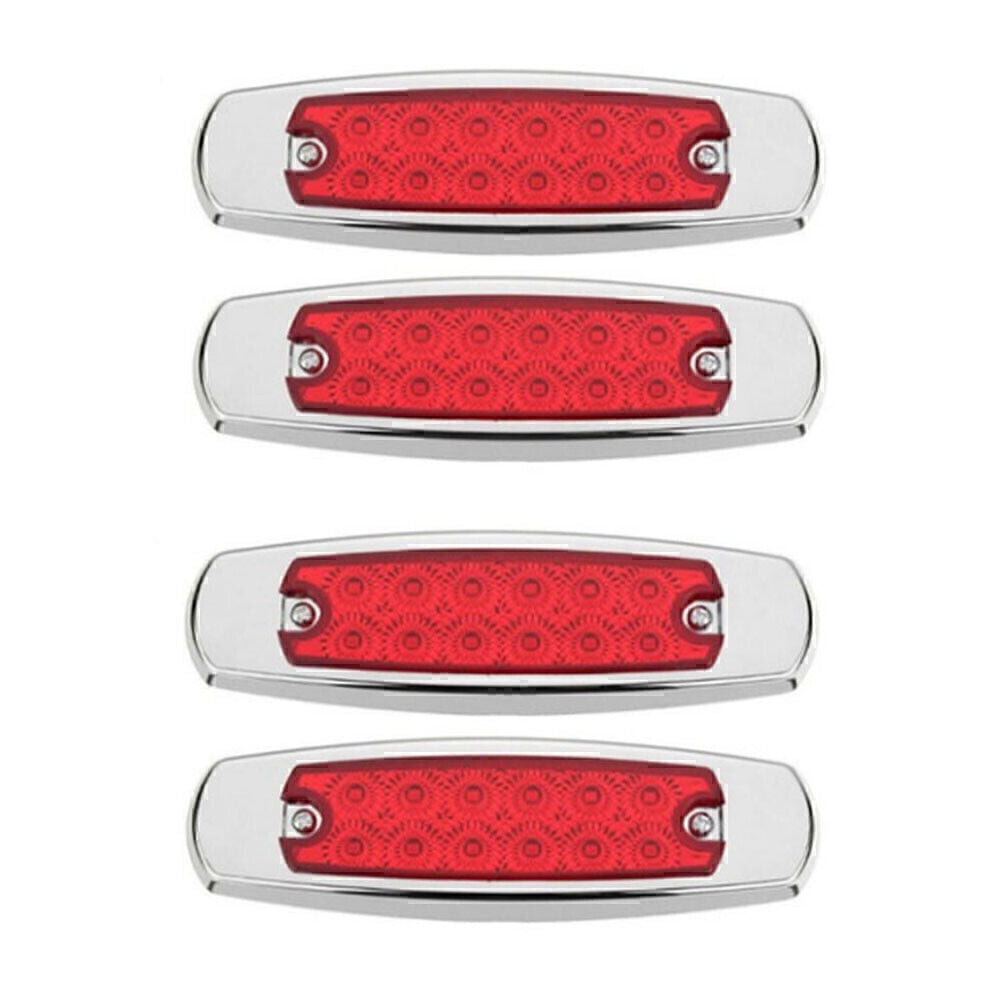 4 x Red 12 LED Sealed Side Marker Clearance Light Fish Shape Truck Trailer 12V