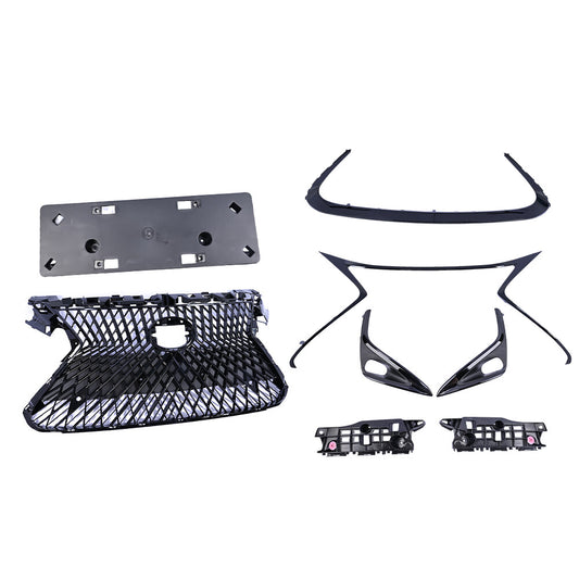 Front Grille W/Trim Molding Gloss Black Set For 2015-2017 for Lexus ES300H ES350