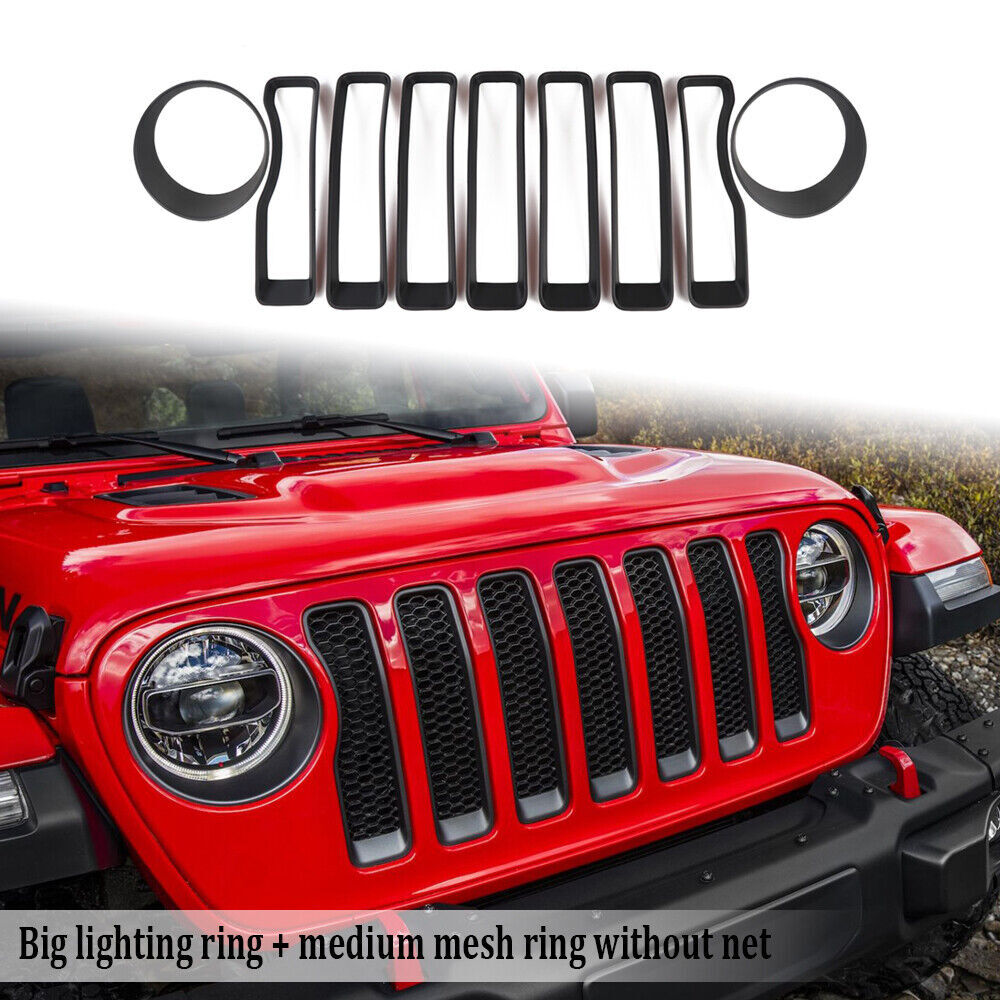 9-piece headlight and grille insert ring cover trim for Jeep for Wrangler JL18+