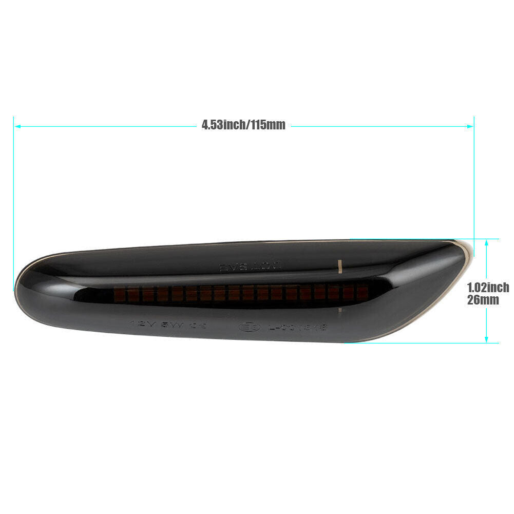 2PC for BMW 328i Smoked LED Side Marker Fender Light Sequential Turn Signal Lamp