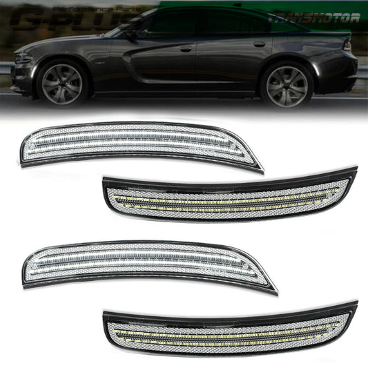 Suitable for 2015-2023 for Dodge Charger White Front and Rear LED Side Marker Lights with Smoked Lens