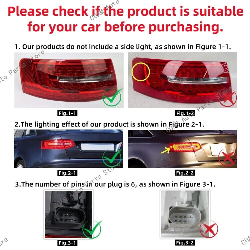 The right-side exterior taillight is suitable for the for Audi for A6 C6 Sedan 2009, 2010, and 2011 rear lights.